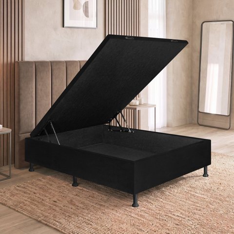 Base Box Baú Casal Fiori 138x188 Preto
