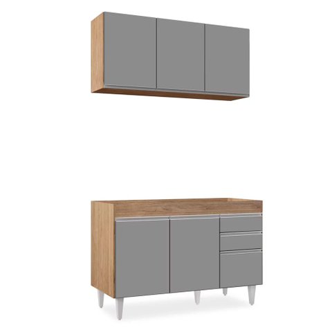 Kit Armário Aéreo e Balcão de Cozinha Lavanderia Dora sem Tampo 120 cm - D’Rossi Castanho e C