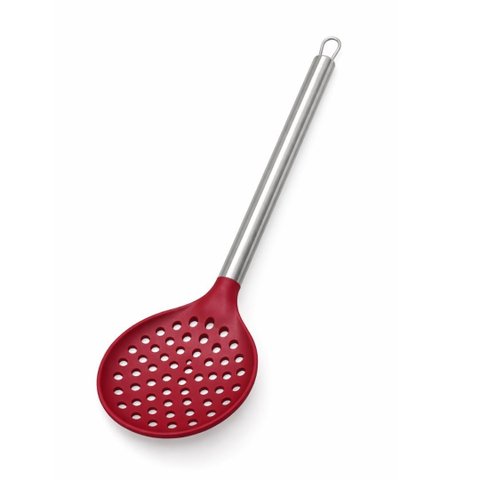 Escumadeira de Silicone Vinho Bordô com Cabo em Aço Inox Elite Premium 34cm