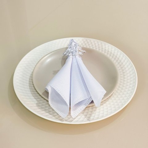Kit de 4 Anéis para Guardanapos Árvore de Natal Prata