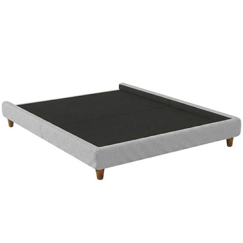 Cama Box Casal Otto Estrutura MDF Pés Madeira Bouclé Cinza Claro