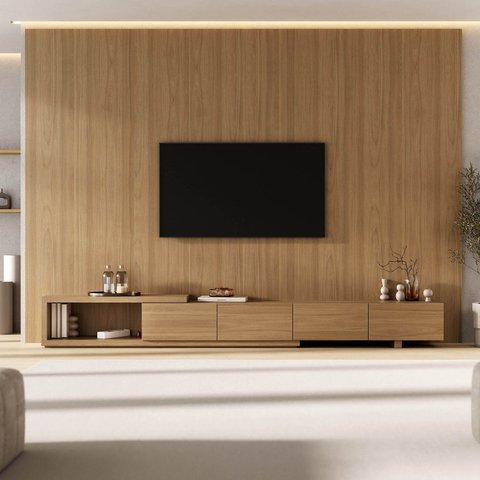 Rack Extensível com Painel TV 86 Polegadas 320x250cm Aruá CabeCasa MadeiraOriginals Marrom