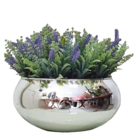 Arranjo no Vaso Prata Gold Flores Realistas Lavanda Lilás
