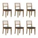 Ver imagem 2 de Kit 6 Cadeiras de Jantar Madeira Maciça Mel Encosto Telinha Palha Estofada Linho Chumbo Rubi