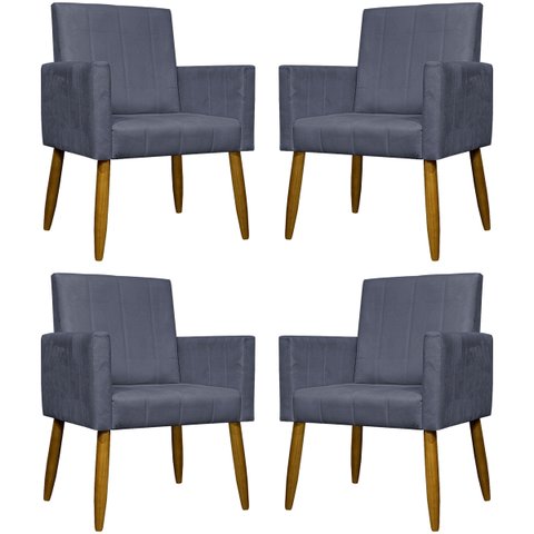 Kit 4 Poltronas Decorativas Mari Suede Pé Palito 30cm Castanho