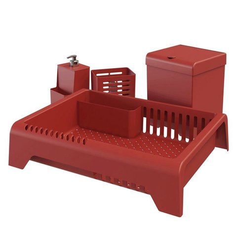 Kit Cozinha 4 Peças Escorredor Lixeira Porta Talher Dispenser - Stolf