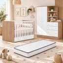 Ver imagem 1 de Kit Quarto de Bebê Doce Sonho com Berço Mini Cama Guarda Roupa com Cômoda e Colchão D18 130x70 Movel
