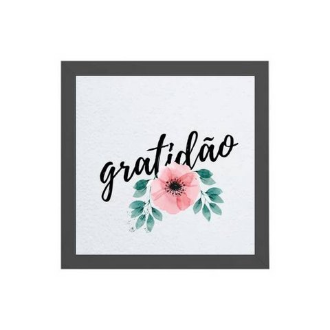 Quadro Quadrado Gratidão Floral 20x20cm:Madeira branca