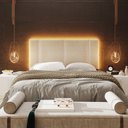 Ver imagem 5 de Cabeceira Painel Cama Box Casal Padrão Siri 140cm com Led Linho Bege - Desk Design