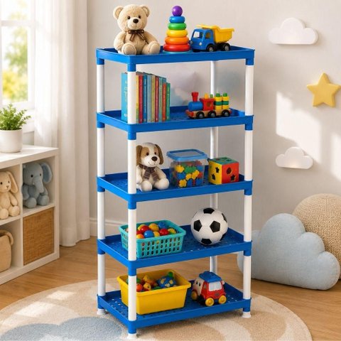 Estante Azul Grande 5 Andares Prateleira Organizadora Infantil Brinquedos Livros Plastica Quarto Nic