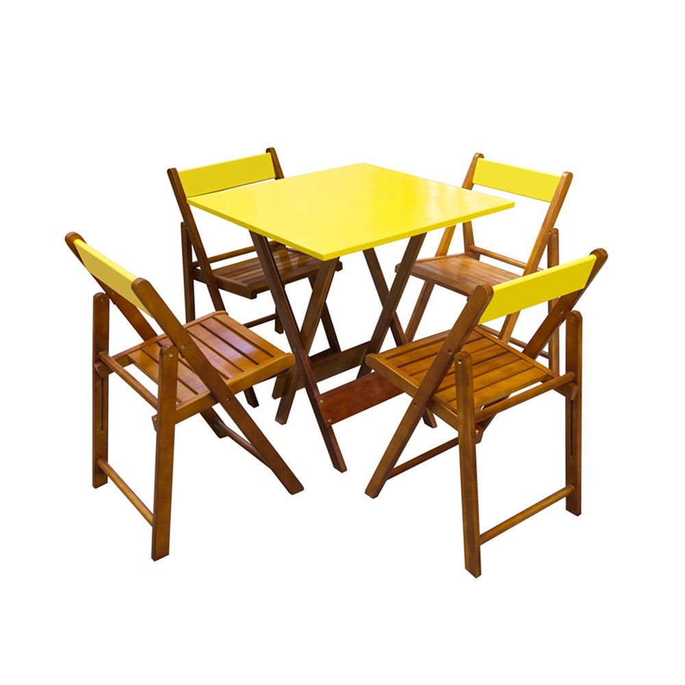 Jogo de Mesa Dobravel 70x70 em Madeira Robusta com 4 Cadeiras Yellow - Castanho