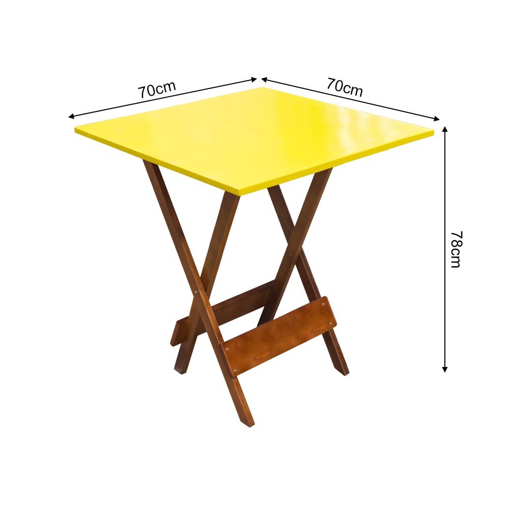 Jogo de Mesa Dobravel 70x70 em Madeira Robusta com 4 Cadeiras Yellow - Castanho - 4