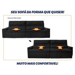 Sofá Retrátil Reclinável Supremo 3,00m Suede Velut Preto Molas no Assento - King House - 5
