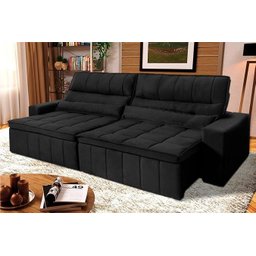 Sofá Retrátil Reclinável Supremo 3,00m Suede Velut Preto Molas no Assento - King House - 1