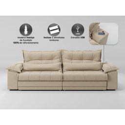 Sofá Retrátil e Reclinável com Molas Ensacadas e Carregador Usb Colosso 2,10m Linho Soft Bege - - 5