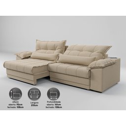 Sofá Retrátil e Reclinável com Molas Ensacadas e Carregador Usb Colosso 2,10m Linho Soft Bege - - 3
