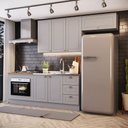 Ver imagem 1 de Cozinha Modulada Apê 280cm para Forno de Embutir com Tampo Americana Henn - Cinza/nature