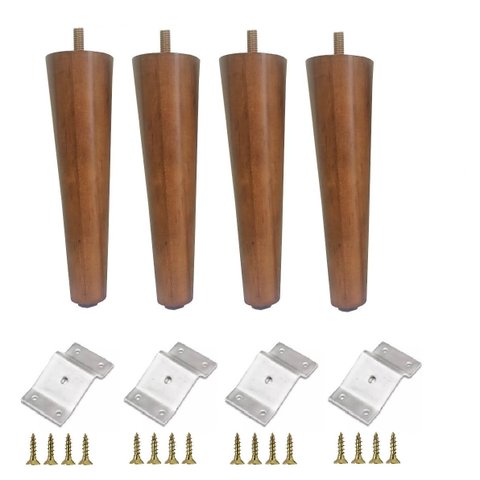 Kit 4 Pé Palito Amendoa Marrom Claro 15cm + 4 Chapa Inclinada + 16 Parafusinho