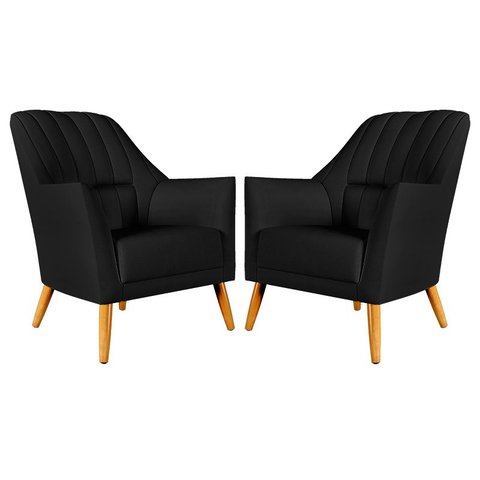 Kit 2 Poltronas Orion Bordada Courino Preto Aradecor