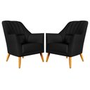 Ver imagem 1 de Kit 2 Poltronas Orion Bordada Courino Preto Aradecor