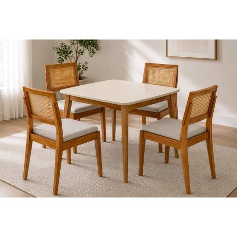 Mesa Sala Condessa 160cm + 4 Cads Rainha Eucalipto Nesher