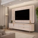 Ver imagem 1 de Painel com Bancada Celine Pés Metalicos em Dourado 241cm com Led Off White G18 - Dj Móveis