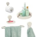 Ver imagem 1 de Kit Banheiro com Ventosa + Cantoneira Off White Branco Gelo