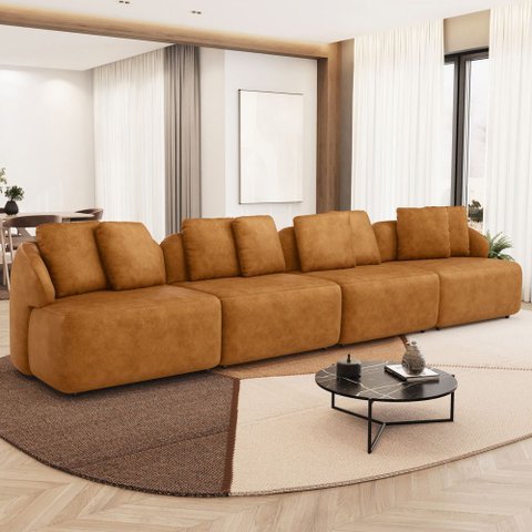 Sofá 4 Lugares para Sala de Estar Living 308cm Arlo F04 Couríssimo Whisky - Lyam Decor
