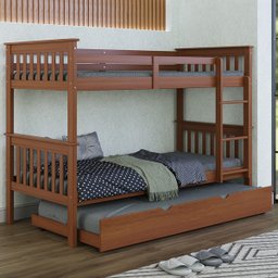Beliche Triplo Solteiro de Madeira com Cama Auxliar - 1