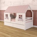 Ver imagem 1 de Cama Casinha Encantada com 02 Gavetas Madeira Maciça Branco/ Rosa Megamobilia