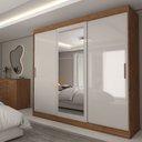 Ver imagem 1 de Guarda-roupa Casal Columbia 3 Portas 2 Gavetas com Espelho 100% Mdf Off White/nogueira - Panorama Mó