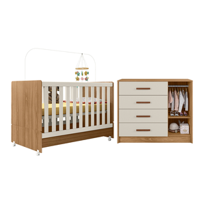 Conjunto Bebê Berço Encanto e Cômoda Pérola sem Colchão Nature Off White - Peternella