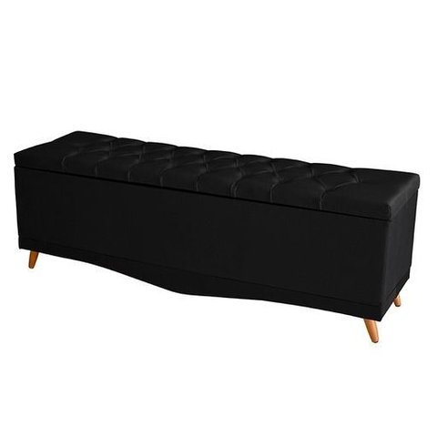 Recamier Calçadeira Baú Barcelona King 195 Cm Botão Encapados Pés Palito Suede Preto do Lar Móveis