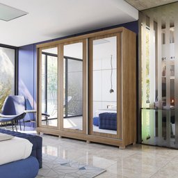 Guarda-roupa Casal 100% Mdf Kappesberg 3 Portas de Correr com Espelhos 8 Gavetas Nogueira - 1