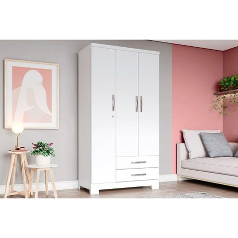 Guarda Roupa 3 Portas e 2 Gavetas Açaí Da133 C/ Pés Branco - Henn