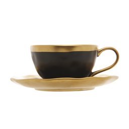 Xícara P/Café C/Pires de Porcelana Preto Fosco/Dourado Dubai 90ml Wolff - 4 Xícara P/Café C/Pires de Porcelana Preto Fosco/Dourado Dubai 90ml Wolff - 4