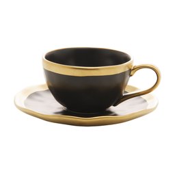 Xícara P/Café C/Pires de Porcelana Preto Fosco/Dourado Dubai 90ml Wolff - 1 Xícara P/Café C/Pires de Porcelana Preto Fosco/Dourado Dubai 90ml Wolff - 1