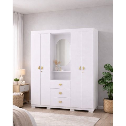 Guarda-roupa Capelinha Aurora C/ Espelho e Chave - Branco/camarim Flex Vila Rica