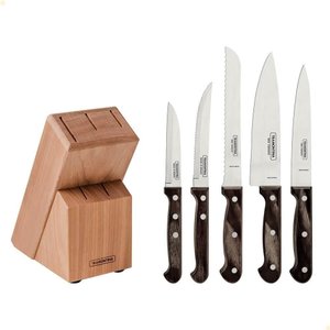 Jogo de Facas Tramontina Polywood Lâmina Inox Cabo Madeira Tratada Castanho C/suporte Madeira 6pçs