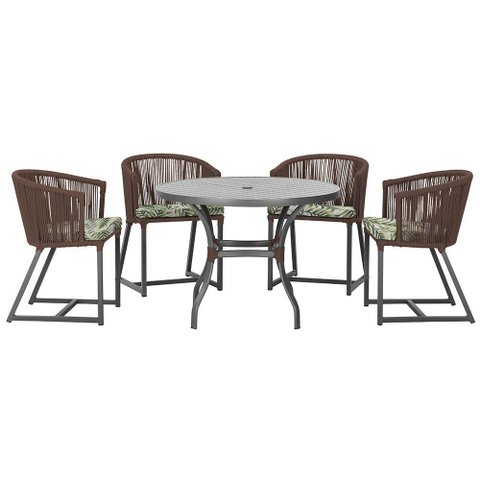 Mesa com 4 Cadeiras de Jantar Roma 100cm e Noronha em Aluminío Preto Corda Nautica Estofado 5 Trama