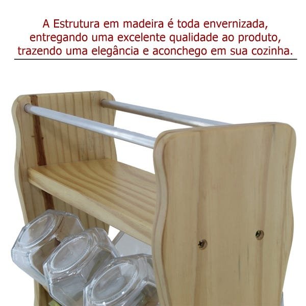 Porta Temperos Giratório em Madeira natural com 12 Potes de Vidro Porta Condimentos Suporte de Tempe - 2