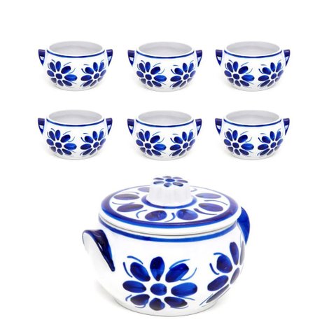 Jogo de Sopa em Porcelana Azul Colonial 7 Peças - Monte Sião