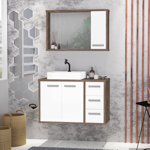 Conjunto Gabinete Banheiro com Cuba e Espelho Turin 80 Avbr