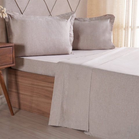 Jogo de Cama King 4 Pçs Line Stile 100% Poliéster 193x203x40cm Linho