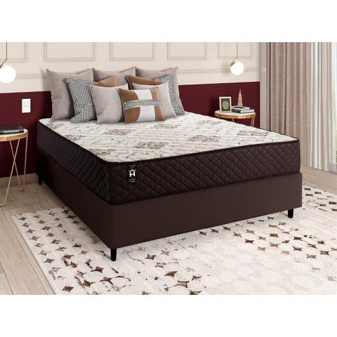 Conjunto Cama Box Casal c/ Molas Ensacadas Allura Marrom 138x188x58