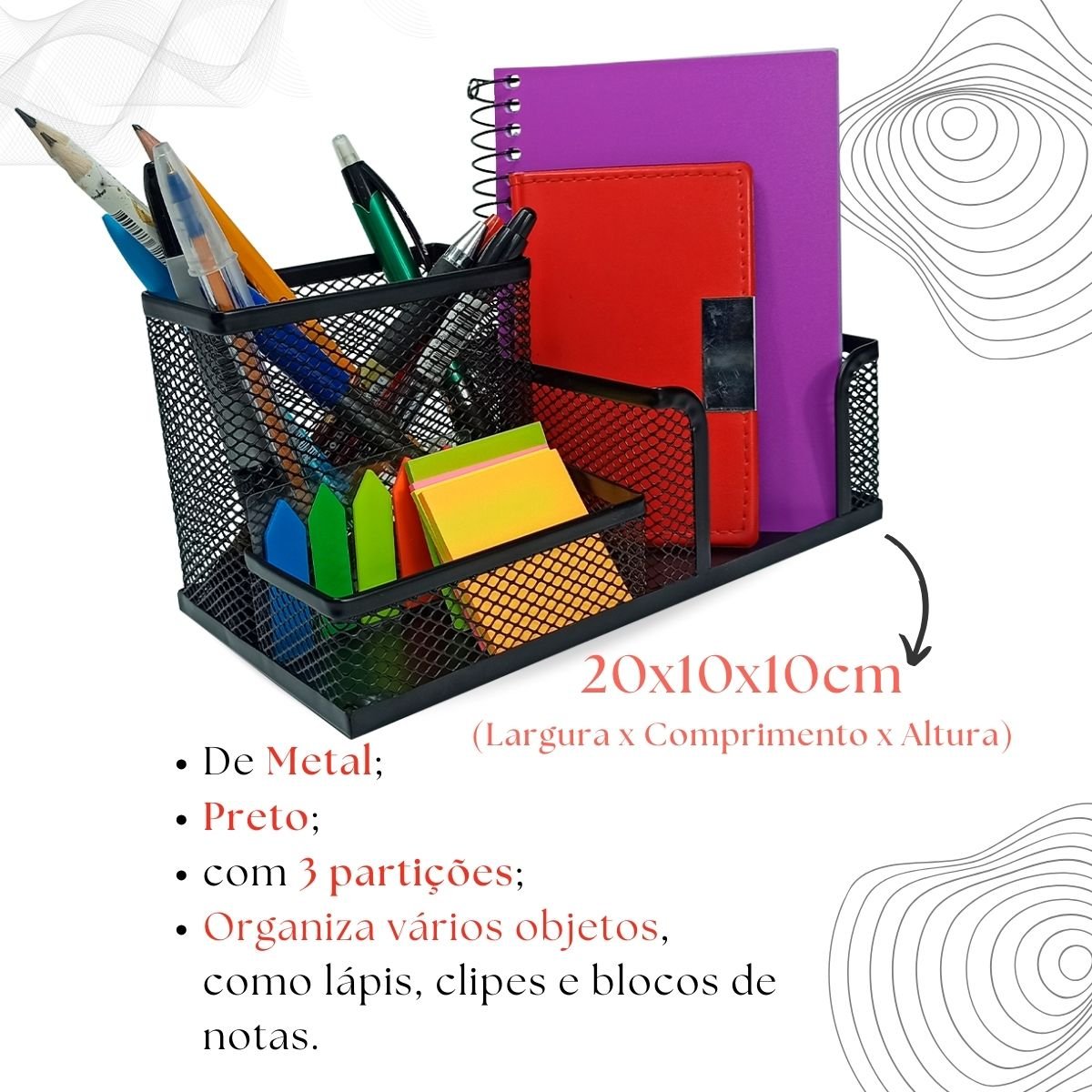 Kit Organizador Mesa Escritório e Lixeira Home Office Preto - 5