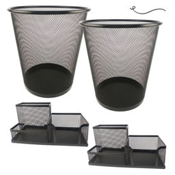 Kit Organizador Mesa Escritório e Lixeira Home Office Preto - 2