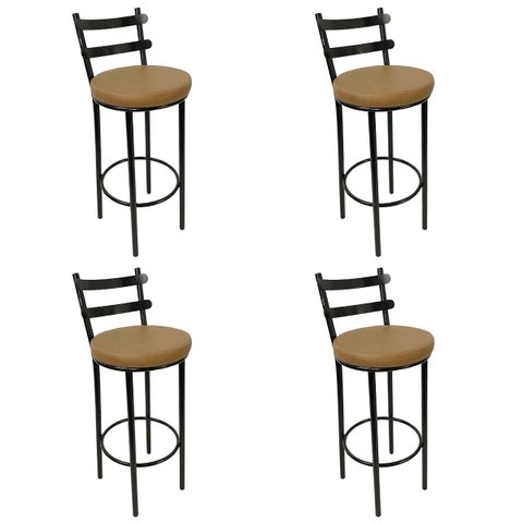 Kit 4 Banquetas Rafaela - Redonda Altura 65cm para Bar e Cozinha Preta com Assento Confortável Cor C