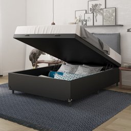 Cama Box Baú Casal - 44x138x188cm - Couro Preto - 7