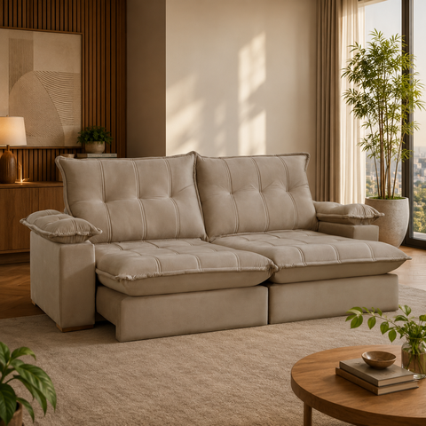 Sofa Retratil/Reclinavel 3 Lugares Florida Bege Fatto